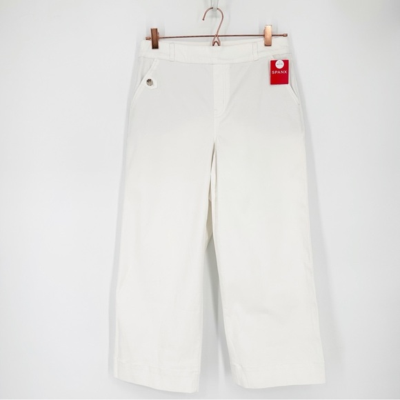 NWT Spanx Stretch Twill Cropped Wide Leg Pants In Bright White - Picture 2 of 8